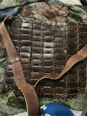 Men's Woven Leather Crossbody Bag in Dark Brown
